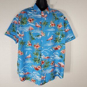 SSLR Mens XL Collection Hawaiian Flamingo Print Button-Up Shirt Polyester